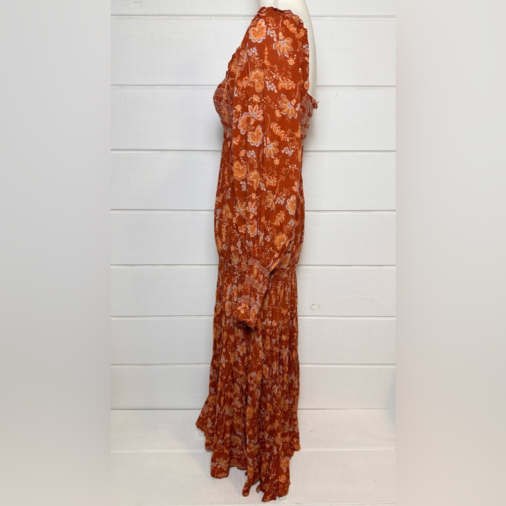 Free People NWT Sweet Escape Long Sleeve Dress Smocked in Mocha Floral Sz Small - Picture 7 of 13